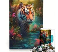 Puzzle per adulti da 1000 pezzi con tigre e vasca da bagno nella giungla gioco per famiglie divertente antistress sfida unica 38x26cm
