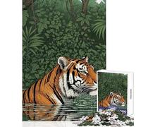 Puzzle per adulti da 1000 pezzi con tigre nell'acqua e illustrazione della giungla Gioco per famiglie stimola la memoria decorazione da parete e favorisce l'amore tra le coppie (38x26cm)