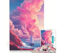 Puzzle per adulti da 1000 pezzi con tramonto barca a vela e nuvole rosa gioco rompicapo per divertimento in famiglia da aggiungere alla lista dei desideri con Babbo Natale 38x52cm