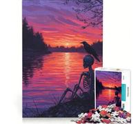 Puzzle per adulti da 1000 pezzi con tramonto riflesso scheletro e corvo gioco rilassante ideale per passare il tempo durante le vacanze ottimo regalo per gli appassionati di videogiochi 38x26cm