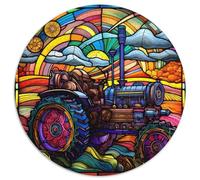 Puzzle per adulti da 1000 pezzi con trattore in vetro colorato, perfetto per il divertimento in famiglia a Natale, Ringraziamento, compleanni e Pasqua (67,5x67,5 cm)