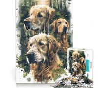 Puzzle per adulti da 1000 pezzi con tre cani Golden Retriever gioco interattivo difficile e stimolante collezione d'artista belle arti 38x26cm