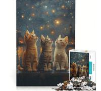 Puzzle per adulti da 1000 pezzi con tre gattini che guardano le stelle giocattolo educativo taglio di precisione per rafforzare l'amore tra le coppie 38x26cm