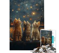 Puzzle per adulti da 1000 pezzi con tre gattini che guardano le stelle gioco educativo e stimolante per tutta la famiglia ideale come idea regalo (dimensioni 50x75cm)