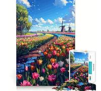 Puzzle per adulti da 1000 pezzi con tulipani olandesi,pixel art,bordi ben definiti,decorazione,sfida mentale,gioco rilassante,regalo di Natale (38x26cm)