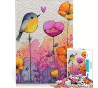 Puzzle per adulti da 1000 pezzi con uccelli e fiori ad acquerello in un giardino Gioco pratico divertente e spiritoso Collezione d'artista Belle Arti 38x26cm