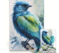 Puzzle per adulti da 1000 pezzi con uccellino blu ad acquerello ideale per tutta la famiglia e per alleviare lo stress con poster abbinato e foglio di curiosità 50x75cm