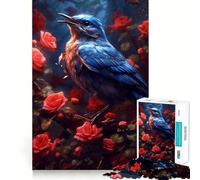 Puzzle per adulti da 1000 pezzi con uccello blu e rosa rossa,incastro perfetto,gioco di concentrazione,regalo,gioco per il relax,regalo di compleanno 38x26cm