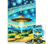 Puzzle per adulti da 1000 pezzi con UFO su paesaggio rurale, gioco di precisione, giocattolo stimolante per la mente, per il tempo libero, regalo di compleanno (38x52cm)