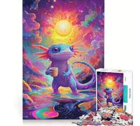 Puzzle per adulti da 1000 pezzi con un axolotl colorato e una tazza di caffè, gioco pratico, rilassante e stimolante per la mente, ideale come regalo di compleanno o di viaggio 50x75cm