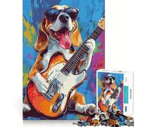 Puzzle per adulti da 1000 pezzi con un beagle chitarrista,perfetto per giocare sui bordi,gioco intelligente,regalo per il tempo libero,Natale,arte e svago (38x52cm)