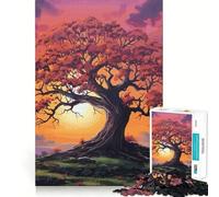 Puzzle per adulti da 1000 pezzi con un bellissimo albero al tramonto,design finemente intagliato,allenamento mentale,divertimento rilassante,compleanno,gioco artistico (38x52cm)