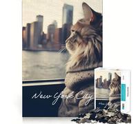 Puzzle per adulti da 1000 pezzi con un bellissimo gatto e vista di New York Design raffinato,ideale per allenare la mente,per rilassarsi e divertirsi,perfetto per compleanni e per giocare con l'arte