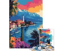 Puzzle per adulti da 1000 pezzi con un bellissimo lago italiano al tramonto stile minimalista gioco interattivo e stimolante per l'intelletto ideale come regalo per uomini e donne antistress (38x26cm)