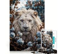 Puzzle per adulti da 1000 pezzi con un bellissimo leone bianco in fiore,pezzi ben rifiniti,gioco di logica,divertente per il tempo libero,decorazione natalizia,regalo (38x52cm)