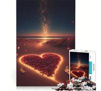 Puzzle per adulti da 1000 pezzi con un cuore sulla spiaggia ideale per rilassarsi divertirsi a casa e rafforzare l'amore di coppia 50x75cm