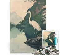 Puzzle per adulti da 1000 pezzi con un elegante airone in riva al lago, gioco pratico, ideale per passare il tempo durante le vacanze a casa e per rafforzare l'amore di coppia 50x75cm