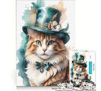Puzzle per adulti da 1000 pezzi con un elegante gatto rosso con cappello, decorazione da parete, attività per la famiglia, compleanno e Natale 38x52cm