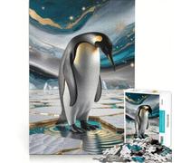 Puzzle per adulti da 1000 pezzi con un elegante pinguino imperatore su ghiaccio dorato, gioco educativo, regalo di compleanno, ideale come decorazione da scrivania 50x75cm