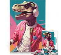 Puzzle per adulti da 1000 pezzi con un fantastico T-Rex che ascolta musica, gioco educativo, decorazione per la casa, ideale come regalo 38x52cm