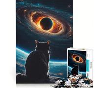 Puzzle per adulti da 1000 pezzi con un gatto che fissa un buco nero, gioco interattivo, rilassante e stimolante per la mente, ideale come decorazione da scrivania 38x26cm
