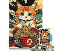 Puzzle per adulti da 1000 pezzi con un gatto che mangia ramen, gioco interattivo, rilassante e stimolante per la mente, ideale come decorazione da scrivania 38x26cm