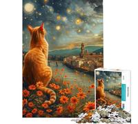 Puzzle per adulti da 1000 pezzi con un gatto che osserva il cielo notturno di Firenze Puzzle per adulti gioco pratico ideale per le vacanze a casa per passare il tempo regalo di compleanno (38x26cm)
