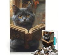 Puzzle per adulti da 1000 pezzi con un gatto curioso che legge, giocattolo educativo, ideale per passare il tempo durante le vacanze, regalo di compleanno, regalo 38x26cm