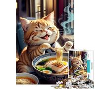 Puzzle per adulti da 1000 pezzi con un gatto felice che mangia ramen gioco educativo stimolante per l'intelletto ideale come regalo di Babbo Natale segreto o antistress (dimensioni 75x50cm)