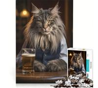 Puzzle per adulti da 1000 pezzi con un gatto Maine Coon al pub gioco per famiglie difficile e stimolante compleanno e Natale 38x52cm
