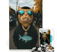Puzzle per adulti da 1000 pezzi con un gatto simpatico e una banda di motociclisti, gioco educativo, rilassante e stimolante, ideale come regalo di compleanno o per occasioni speciali 38x52cm