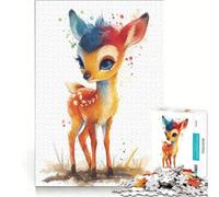 Puzzle per adulti da 1000 pezzi con un grazioso cerbiatto ad acquerello, ideale per giochi rilassanti e attività divertenti da fare a casa, con poster e foglio di curiosità abbinati 38x52cm