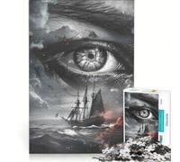 Puzzle per adulti da 1000 pezzi con un occhio e una nave nell'oceano, gioco pratico, ideale per passare il tempo durante le vacanze, per rafforzare l'amore di coppia 38x26cm