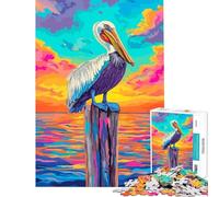 Puzzle per adulti da 1000 pezzi con un pellicano colorato su un palo al tramonto Gioco rompicapo stimolante per la mente e la memoria Ottimo regalo Dimensioni 38x26cm