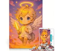 Puzzle per adulti da 1000 pezzi con un simpatico angelo con la spada nel cielo, giocattolo fai-da-te, interazione genitore-figlio, compleanno e Natale 38x26cm