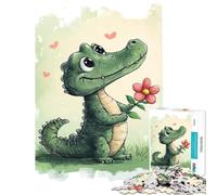 Puzzle per adulti da 1000 pezzi con un simpatico coccodrillo e un fiore giocattolo educativo rompicapo ideale per passare il tempo in casa regalo di compleanno (dimensioni 38x52cm)