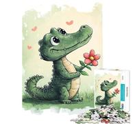 Puzzle per adulti da 1000 pezzi con un simpatico coccodrillo e un fiore Giochi educativi giochi per famiglie sfida impegnativa regalo per il Secret Santa (dimensioni 75x50cm)