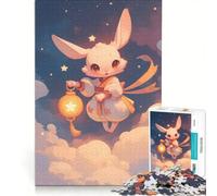 Puzzle per adulti da 1000 pezzi con un simpatico coniglietto e una lanterna nel cielo, decorazione da parete, regalo perfetto per compleanni e altre occasioni 50x75cm