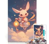 Puzzle per adulti da 1000 pezzi con un simpatico coniglietto e una lanterna nel cielo, ideale per rilassarsi e divertirsi a casa, con poster e foglio di curiosità abbinati 38x26cm