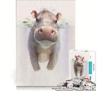 Puzzle per adulti da 1000 pezzi con un simpatico cucciolo di ippopotamo, ideale per rilassarsi e divertirsi a casa, con poster e foglio di curiosità abbinati 38x52cm