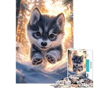 Puzzle per adulti da 1000 pezzi con un simpatico cucciolo di lupo nella neve giochi per famiglie giocattoli educativi ottimo regalo per giocare vacanze a casa o per passare il tempo (50x75cm)