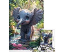 Puzzle per adulti da 1000 pezzi con un simpatico elefante in un ruscello nella giungla Puzzle da 1000 pezzi per un momento di relax regalo di compleanno e decorazione perfetta (38x26cm)