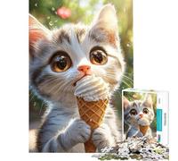 Puzzle per adulti da 1000 pezzi con un simpatico gattino che mangia il gelato Un puzzle difficile e stimolante ideale come regalo per donne o ragazzi dai 14 anni in su 38x26cm