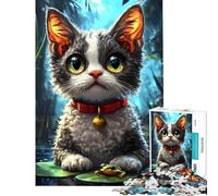 Puzzle per adulti da 1000 pezzi con un simpatico gattino e una rana su una ninfea Gioco rilassante ed educativo ideale come sfida o regalo di compleanno perfetto per decorare le pareti (38x26cm)