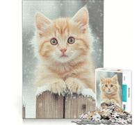 Puzzle per adulti da 1000 pezzi con un simpatico gattino in inverno, gioco educativo, difficile, compleanno e Natale 38x52cm