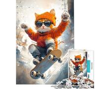 Puzzle per adulti da 1000 pezzi con un simpatico gatto che fa skateboard Giochi educativi giocattoli regali per il Secret Santa analisi e logica (dimensioni 38x52cm)