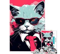 Puzzle per adulti da 1000 pezzi con un simpatico gatto dagli occhiali da sole Gioco interattivo giocattolo avvincente per coltivare la pazienza ideale come regalo di Babbo Natale segreto o per passare