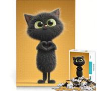 Puzzle per adulti da 1000 pezzi con un simpatico gatto nero a forma di cuore, gioco rilassante, antistress intellettuale, regalo di compleanno, regalo di viaggio 50x75cm