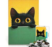 Puzzle per adulti da 1000 pezzi con un simpatico gatto nero che sbircia oltre il bordo, gioco educativo, difficile, compleanno e Natale 50x75cm
