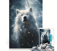 Puzzle per adulti da 1000 pezzi con un simpatico lupo bianco nel bosco, gioco rilassante, allena la mente e la manualità, compleanno e Natale 38x26cm